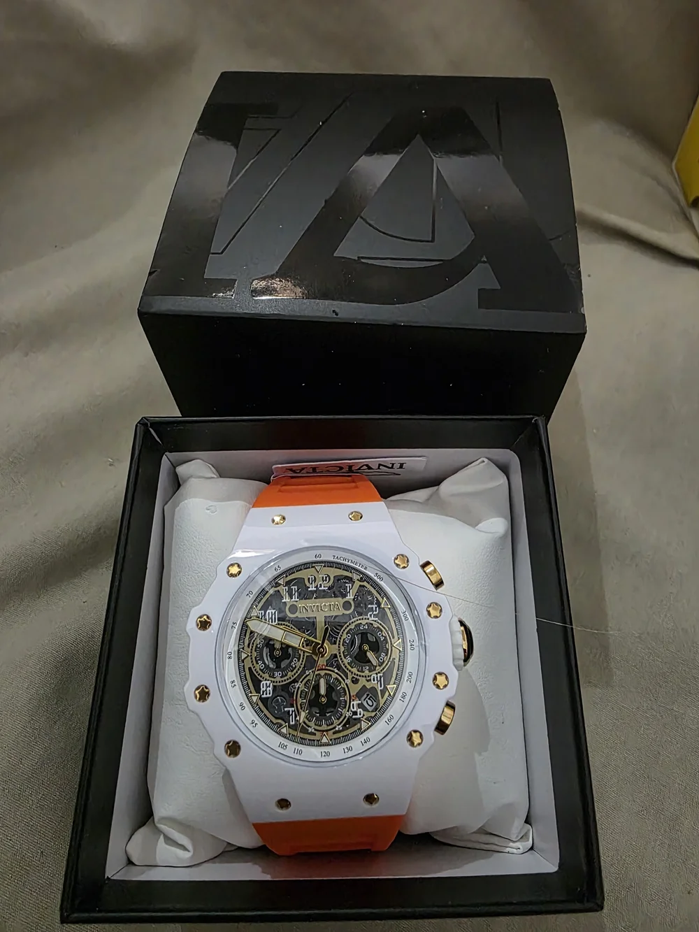 Invicta Racing Vaulthan Unisex Adult Watch 69651 44mm White/Orange Band New!!